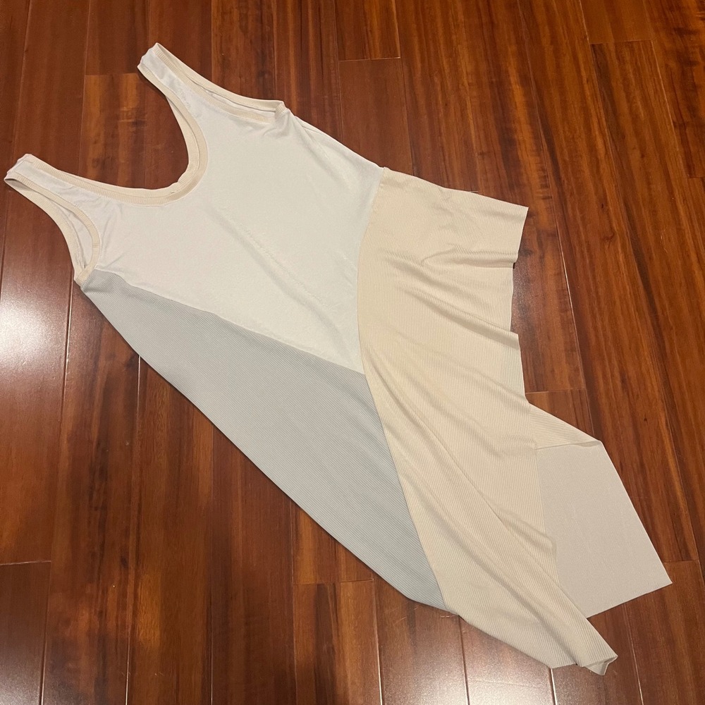 Zara Colorblock Tank Tunic Blouse Asymmetrical Beige Cream Gray Sleeveless Small